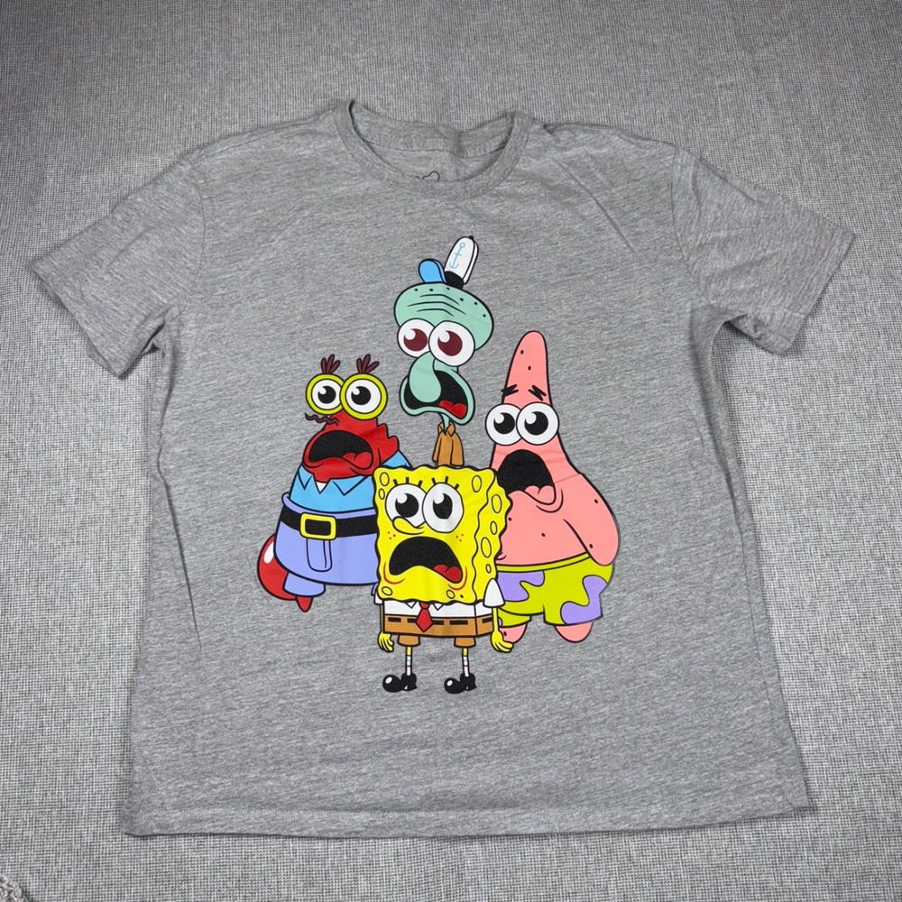 Nickelodeon SpongeBob SquarePants Shocked Characters Gray Graphic T-Shirt Large